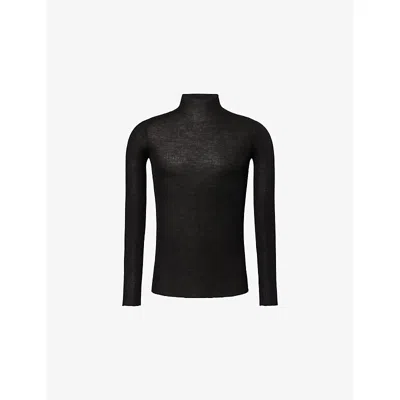 Rick Owens Mens Black Turtle-neck Ribbed Knit-wool Top