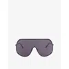 Rick Owens Mens Blk Temple/blk Lens Shield Stainless Steel Sunglasses In Gray