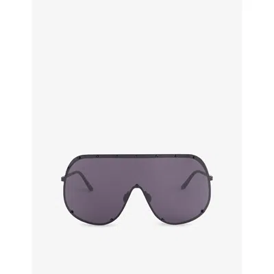 Rick Owens Mens Blk Temple/blk Lens Shield Stainless Steel Sunglasses In Gray