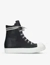 Rick Owens Mens  Grained Leather High-top Trainers In Blk/white