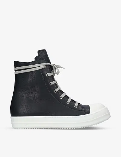 Rick Owens Mens  Grained Leather High-top Trainers In Blk/white
