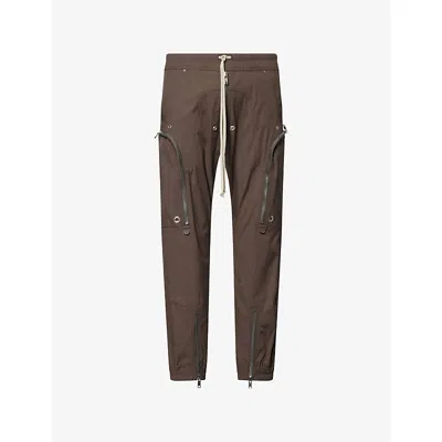 Rick Owens Mens Dark Dust Bauhaus Zip-pockets Cotton-poplin Cargo Trousers In Brown