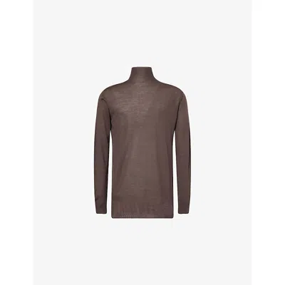 Rick Owens Mens Dark Dust Relaxed-fit Turtle-neck Wool-knit Jumper In Brown