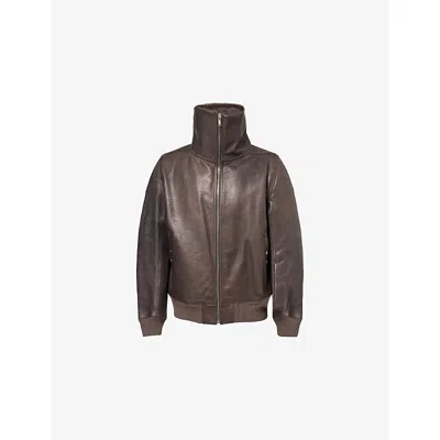 Rick Owens Mens Darkdust Blixa Dracu-collar Leather Jacket In Brown