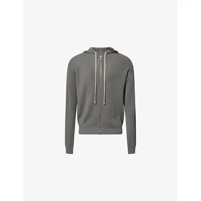 Rick Owens Mens Euca Zip-up Rib-knit Wool Hoody In Gray