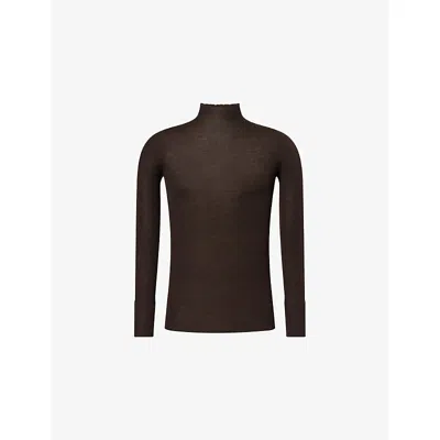 Rick Owens Mens Grease Turtle-neck Ribbed Knit-wool Top In Burgundy
