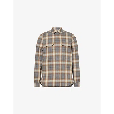 Rick Owens Mens Grey Plaid Plaid-pattern Flap-pockets Cotton Shirt