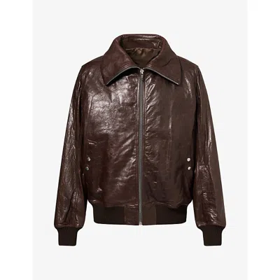 Rick Owens Mens High-neck Leather Bomber Jacket Grease