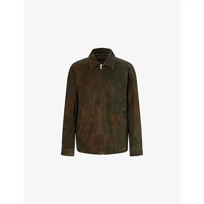 Rick Owens Mens Indigo Brad Long-sleeve Suede-leather Jacket In Brown