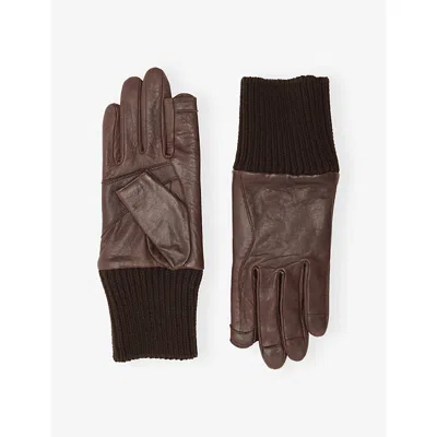 Rick Owens Mens Rib-cuff Leather Gloves Grease In Brown