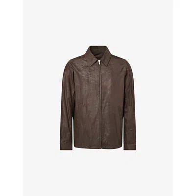 Rick Owens Mens Dark Dust Brad Pointed-collar Leather Jacket In Brown