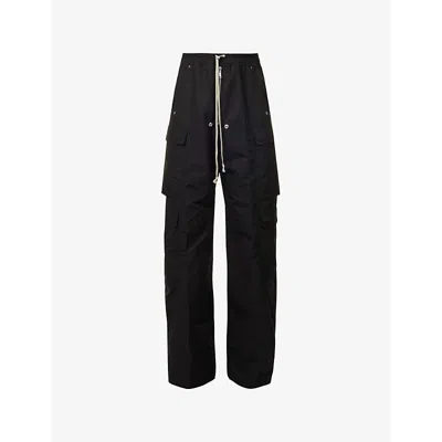 Rick Owens Mens Cargobelas Flared Wide-leg Relaxed-fit Woven Trousers Black