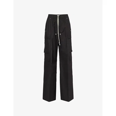 Rick Owens Mens Black Cargobelas Wide-leg Cotton Trousers