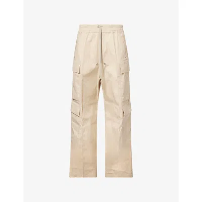 Rick Owens Mens Sand Cargobelas Wide-leg Cotton-blend Trousers