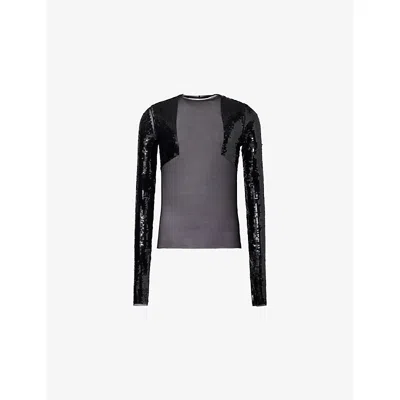 Rick Owens Mens Black/black Dennis Sequinned Mesh T-shirt
