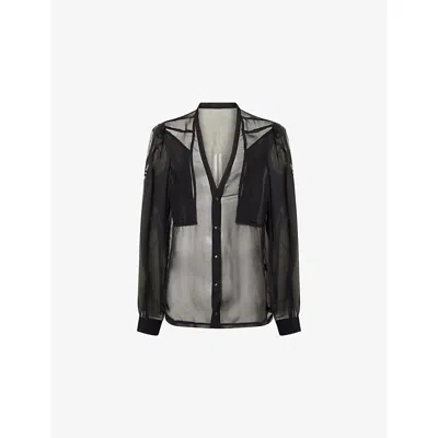 RICK OWENS MENS BLACK GIRDED LARRY SHEER SILK SHIRT