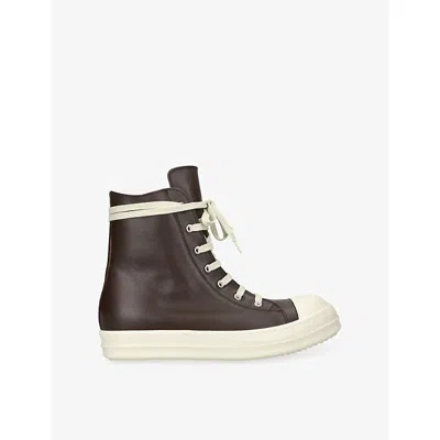 Rick Owens Mens  Grained Leather High-top Trainers In Brown