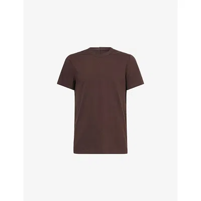 Rick Owens Mens Dark Dust Short Level Crewneck Cotton T-shirt In Brown