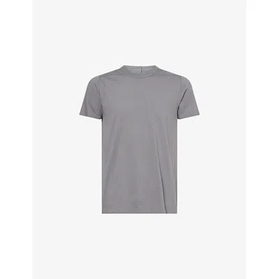 Rick Owens Mens Washed Indigo Short Level Crewneck Cotton T-shirt In Gray