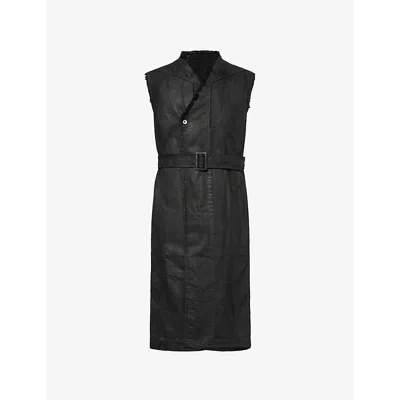 Rick Owens Mens Black Temple Belted Sleeveless Coated-cotton Coat