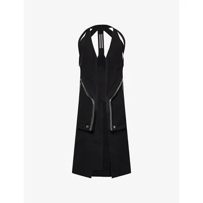 Rick Owens Mens Black Temple Long Sleeveless Cotton Gilet