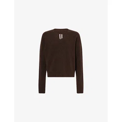 Rick Owens Mens Brown Tommy V-neck Knitted Jumper