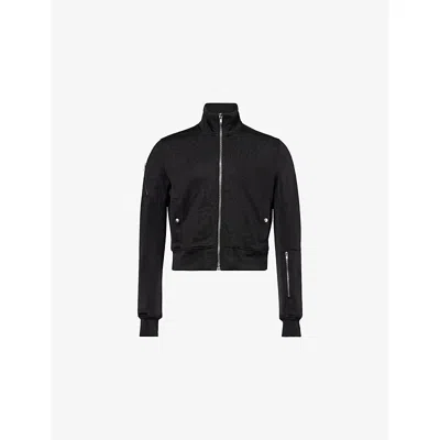 Rick Owens Mens Black Zip-pocket Funnel-neck Cotton-jersey Track Jacket