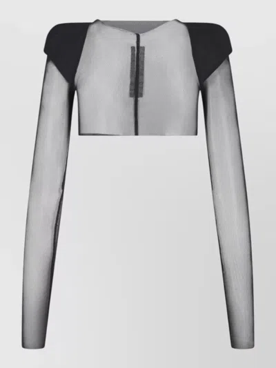 Rick Owens Mesh Cropped Jacket Long Sleeves Shoulder Pads In Black