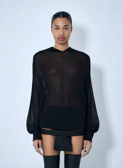 Rick Owens Mesh Knit Hooded Sweater In Black