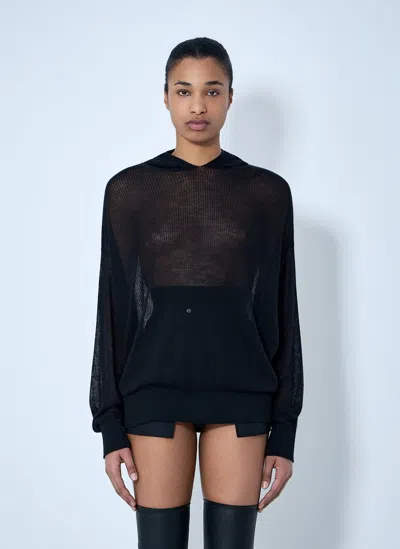 Rick Owens Mesh Knit Hoodie In Black