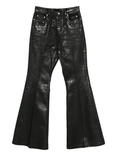 Rick Owens Metallic-effect Flared Trousers In Black