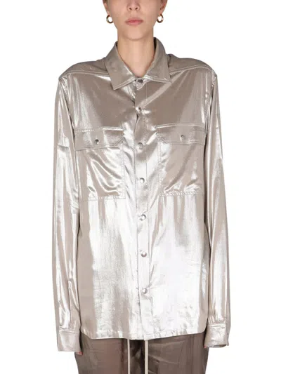 Rick Owens Metallic Effect Shirt In Silver