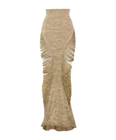 Rick Owens Metallic Knit Asymmetrical Skirt In Neutral