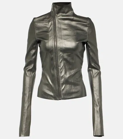 Rick Owens Womens Gun Metal Funnel-neck Metallic Leather-blend Jacket In Grey