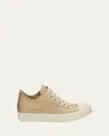Rick Owens Lamb Leather Low-top Sneakers With Calf Leather Toe Cap In Gold