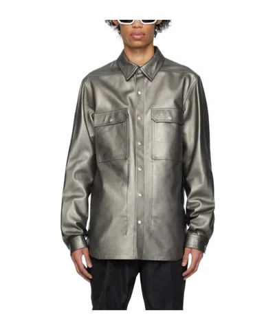 RICK OWENS METALLIC LEATHER SHIRT JACKET