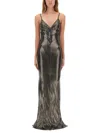 Rick Owens Metallic V-neckline Spaghetti Straps Floor-length Dress In Gray
