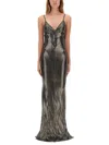 Rick Owens Metallic V-neckline Spaghetti Straps Floor-length Dress In Multi