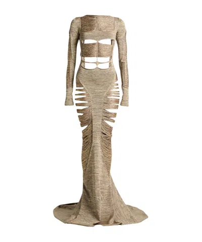 Rick Owens Metallic Long-sleeve Dress In Brown