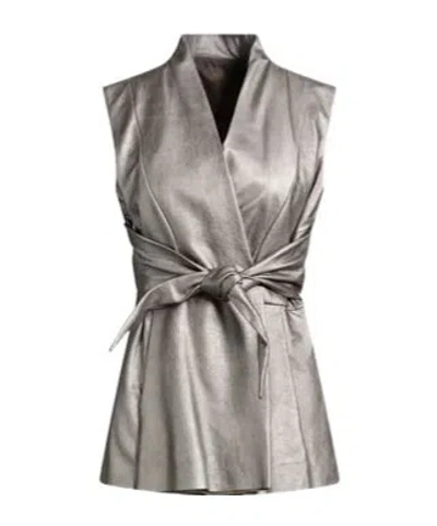 Rick Owens Metallic Luster Sleeveless Leather Vest In Silver