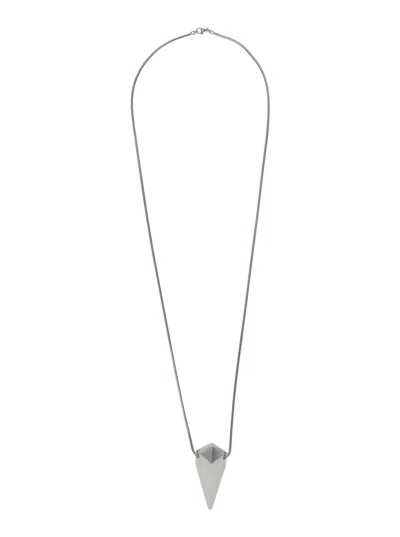 Rick Owens Metallic Necklace With Pyramid Shaped Charm In Brass And Hematite Man In Palladio
