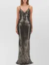 Rick Owens Metallic V-neckline Spaghetti Straps Floor-length Dress In Gray