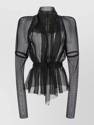 Rick Owens Metro Belted Sheer Long Sleeve Jacket In Black