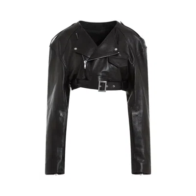 Rick Owens Micro Biker Black Lamb Leather Jacket