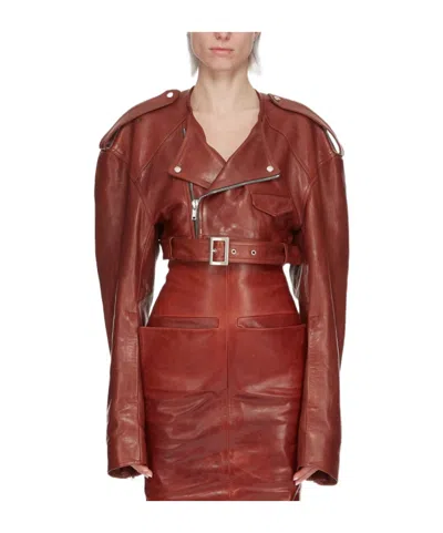 Rick Owens Micro Biker Cropped Jacket In Red