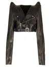 Rick Owens Micro Biker In Black Leather Jackets Black In Black