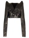 Rick Owens Micro Biker In Black Leather Jackets Black In Black