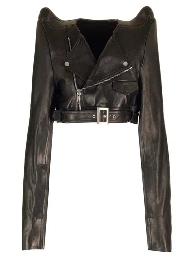 Rick Owens Micro Biker In Black Leather Jackets Black