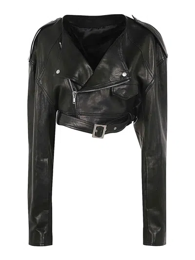 Rick Owens Black Micro Biker Leather Jacket