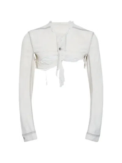 Rick Owens Microworker Distressed Denim Jacket In Multi